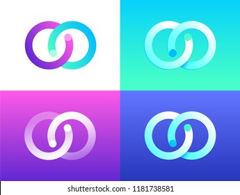 Reversed White Purple Cyan Gradient Infinity Symmetric Geometric Emblem Symbol Logo