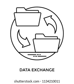 Reversible arrows around two file folders describing the concept of data exchange 