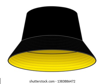 Reversible Black-Yellow  Bucket Hat Design on White Background, Vector File.