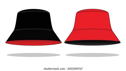 Reversible Bucket Hat with black-red design on white background, vector file