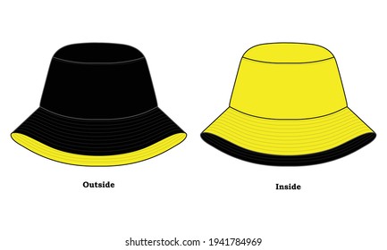 Reversible Bucket Hat with black-yellow design on white background, vector file