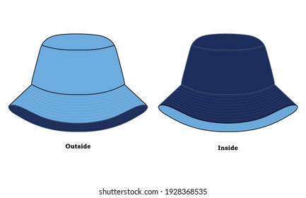 Reversible Bucket Hat with blue-navy blue design on white background, vector file