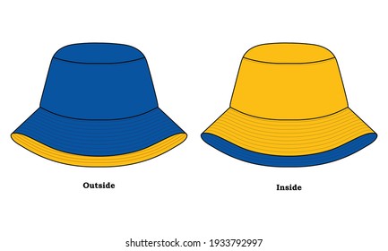 Reversible Bucket Hat with blue-yellow design on white background, vector file