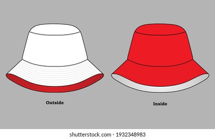 Reversible Bucket Hat with white-red design on gray background, vector file