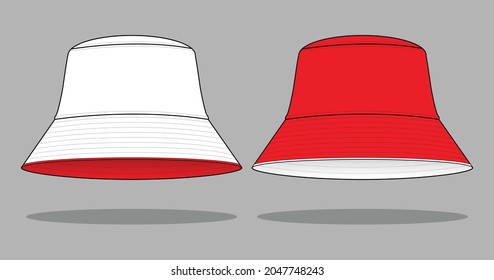 Reversible Bucket Hat with white-red design on gray background, vector file