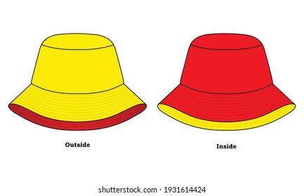 Reversible Bucket Hat with yellow-red design on white background, vector file