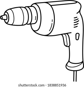 Reversible drill. Vector outline illustration.