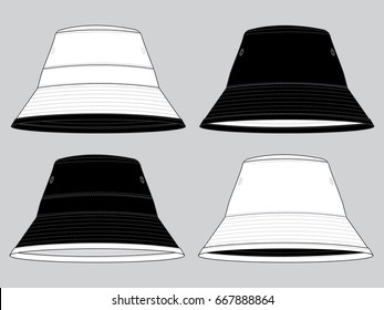 Reversible White-Black Bucket Hat with Template on Gray Background, Vector File