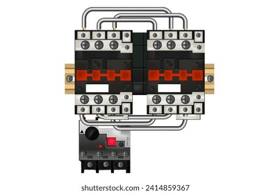 reversing magnetic contactor isolated on white background with thermal relay 