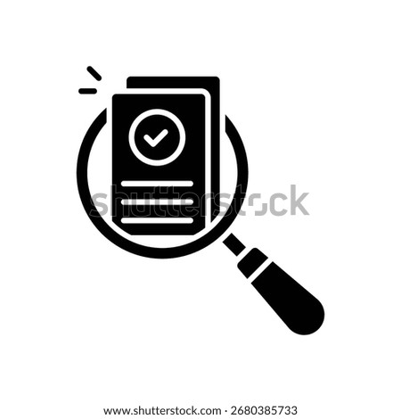 Review, assesment or audit icon. Simple solid style. Research, overview, report, case, data, glass, document, analysis, discovery, check concept. Silhouette, glyph symbol. Isolated design.
