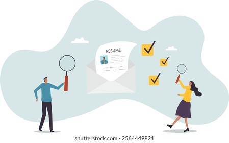 Review candidate resume, talent validation or scan to choose applicant on vacancy, employment or recruitment, HR human resources.business concept.flat character.