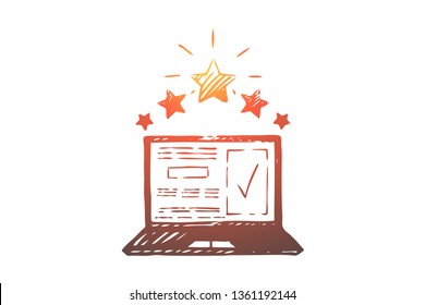 Review, check, rating, vote, opinion concept. Hand drawn review and rating concept sketch. Isolated vector illustration.