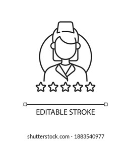 Review Doctor Linear Icon. Improving Patient Experience. Useful, Constructive Feedback. Thin Line Customizable Illustration. Contour Symbol. Vector Isolated Outline Drawing. Editable Stroke