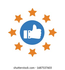 Review, feedback, rating icon design, orange and blue mixed