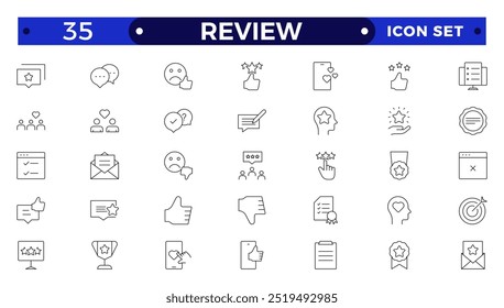 Review ,Feedback, testimonial, customer thin line icons For website marketing design, logo, app, template, ui, etc. 
