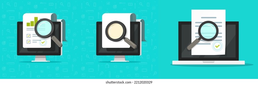 Review file quality information document as proof read evidence vector or proofread check data report graphic flat illustration, business management control analysis audit, internal standards idea