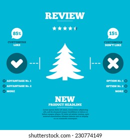 Review with five stars rating. Christmas tree sign icon. Holidays button. Customers like or not. Infographic elements. Vector