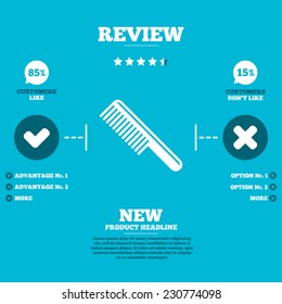 Review with five stars rating. Comb hair sign icon. Barber symbol. Customers like or not. Infographic elements. Vector