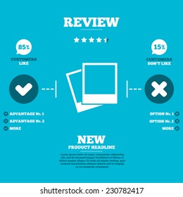 Review with five stars rating. Photo frames template sign icon. Empty photography symbol. Customers like or not. Infographic elements. Vector