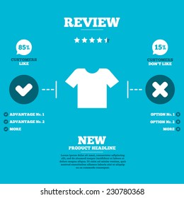 Review with five stars rating. T-shirt sign icon. Clothes symbol. Customers like or not. Infographic elements. Vector