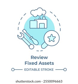 Ícone de conceito azul flexível dos ativos fixos. Manutenção da produção, fabricação. Ilustração de linha de forma redonda. Ideia abstrata. Design gráfico. Fácil de usar em infográfico, apresentação