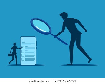 Review history or personal information. Businessman boss checking data on employee smartphone