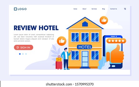Review hotel landing page website illustration vector flat design