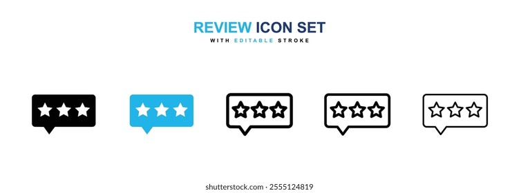 Review icon collection in black and blue colors