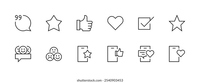 Review icon collection. Survey icon set. Satisfaction, rating, message, testimonial, comment, response and more. Editable stroke. Pixel Perfect. Grid base 32px.