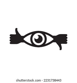 review icon: eye combined with thumbs pointed up and down