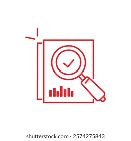 review icon like a thin line of loupe on paper. statistical concept of market data research or business forecast. flat stroke looking for logotype graphic lineart