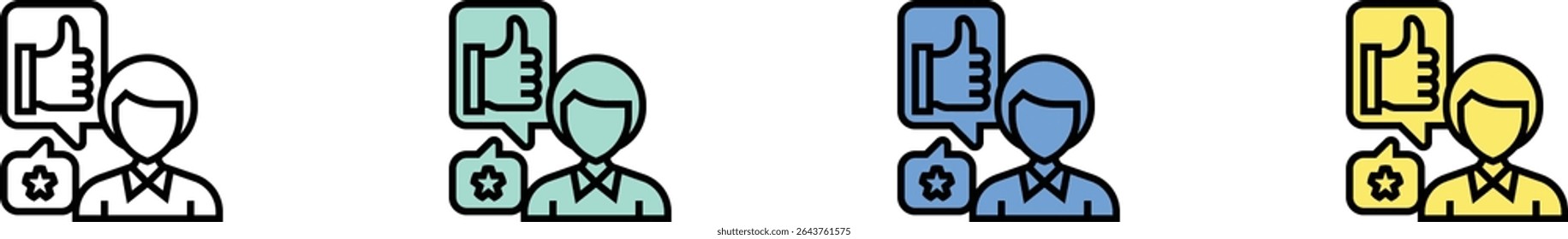 review icon. Outline, Green, Blue and Yellow Style Design Isolated On White Background