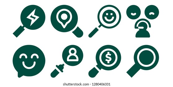  review icon set. 8 filled review icons. Simple modern icons about  - Happy, Search, Rate