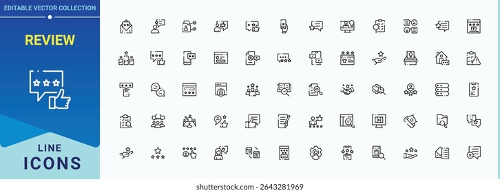 Review icon set. Minimalist vector collections. Contains such symbols as positive, survey, like, feedback, message, comment. Vector illustration. Comment icon set.