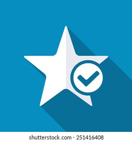 Review Icon. Star Favorite Sign Web Icon With Tick Sign. Favorite Sign. Vector Illustration Design Element. Review Icon, Favorite, Value, Best, Vote, Favourite, Appraisal, Add Star, Shadow