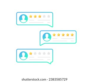Review icons. Flat, blue, star rating reviews, review icons. Vector icons