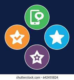 Review icons set. set of 4 review filled icons such as phone with heart
