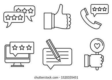 Review icons set. Outline set of review vector icons for web design isolated on white background