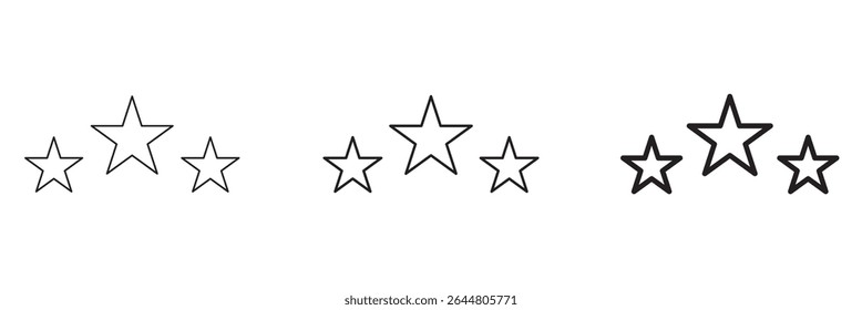 Review icons in tree different stroke sizes. Stars Vector Line Icon Design. Three stars, rating icon set, simple line design. Customer review concept. Vector illustration.
