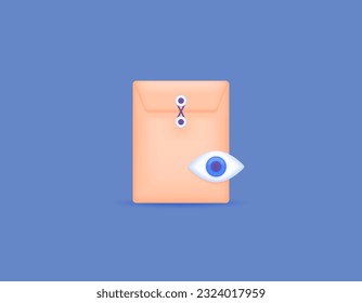 Review of job application files. The job application attachment file has been viewed. The document is being checked. Job application envelopes and eye symbol. symbols or icons. Minimalist 3D concept