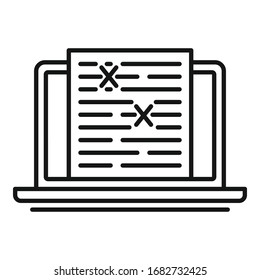 Review laptop editor icon. Outline review laptop editor vector icon for web design isolated on white background