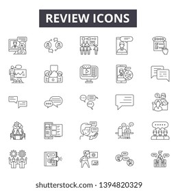 Review line icon signs.  Linear vector outline illustration set concept.