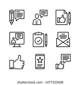 Review line icons. Survey, thumbs up, comments, customer satisfaction concepts. Simple outline symbols, modern linear graphic elements collection. Vector icons set