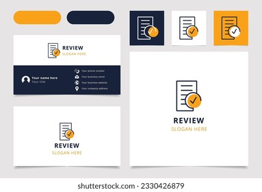 Review logo design with editable slogan. Branding book and business card template.