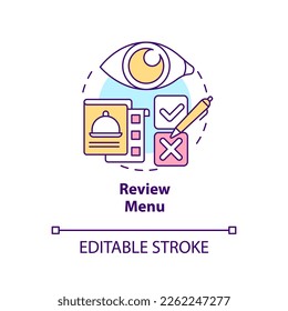 Review menu concept icon. Highlight potentially hazardous foods. HACCP on practice abstract idea thin line illustration. Isolated outline drawing. Editable stroke. Arial, Myriad Pro-Bold fonts used