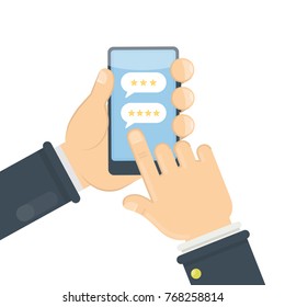 Review on smartphone. Rating with the stars.