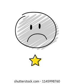 Review - one star rating. Happy gray coloured stickman. Vector.