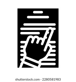 Rezension Papier Dokument-Glyphsymbol Vektorgrafik. Dokumentenzeichen überprüfen. einzelne Symbolillustration