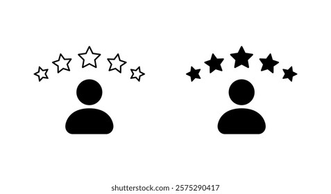 Review person icon. Default avatar with five star sign symbol