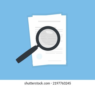 Review quality control, expertise text logo design. Document file evidence check analysis, checklist paper during perform autid, article inspect concept vector design and illustration.
